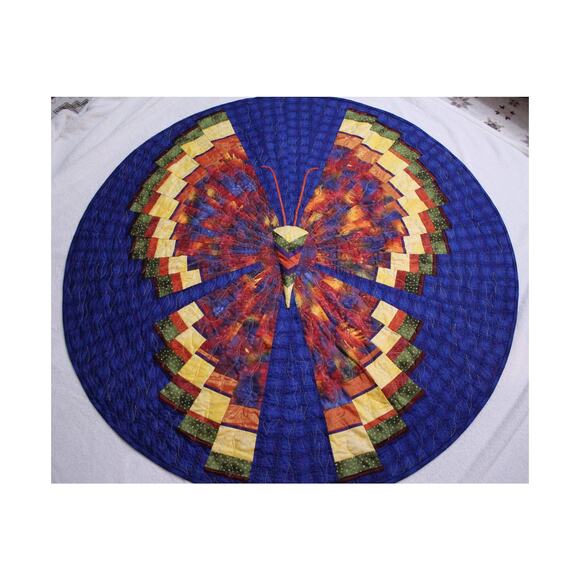 Handmade Round Butterfly Quilt - 4 foot Round - Picture 1 of 12